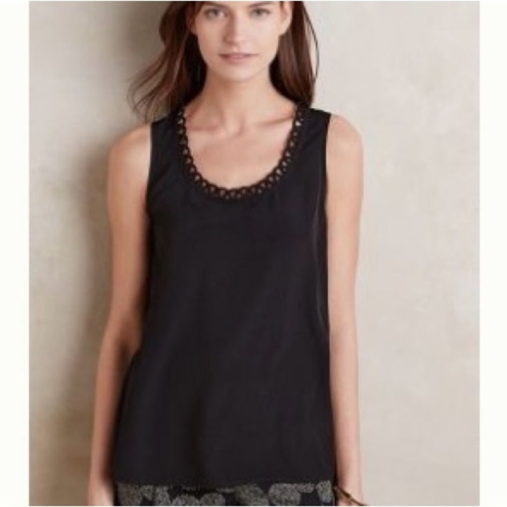 RO & DE / ANTHROPOLOGIE Black Scalloped Loop Trim  Sleeveless Top - Sz S